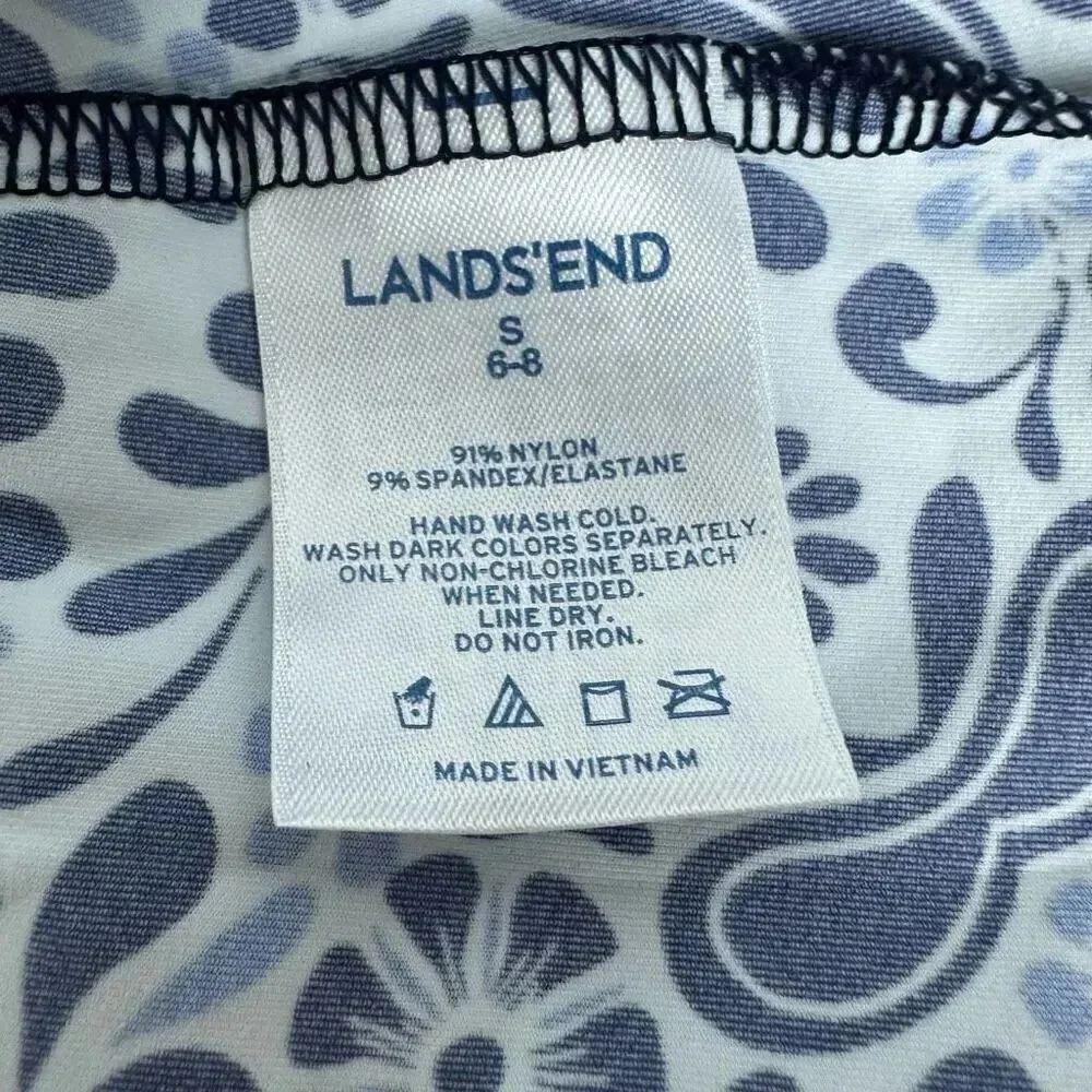 Lands' End Long Sleeve Swim Rash Guard Deep Sea Mixed Medallion size Small